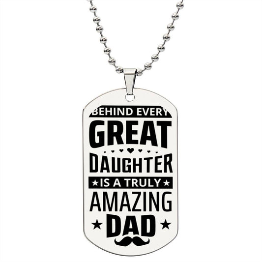 AMAZING DAD from DAUGHTER Engraved Dog Tag Necklace