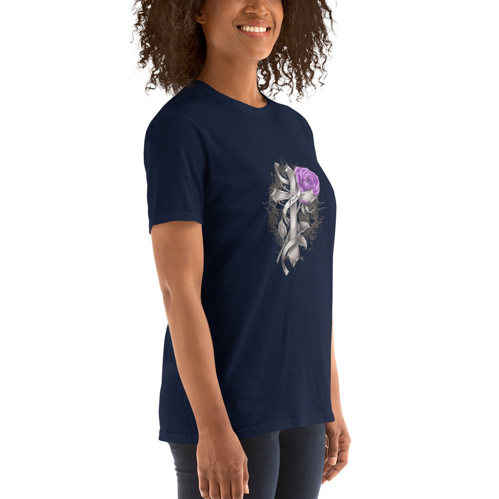 FAITH CROSS w/PURPLE ROSE Short-Sleeve Unisex T-Shirt