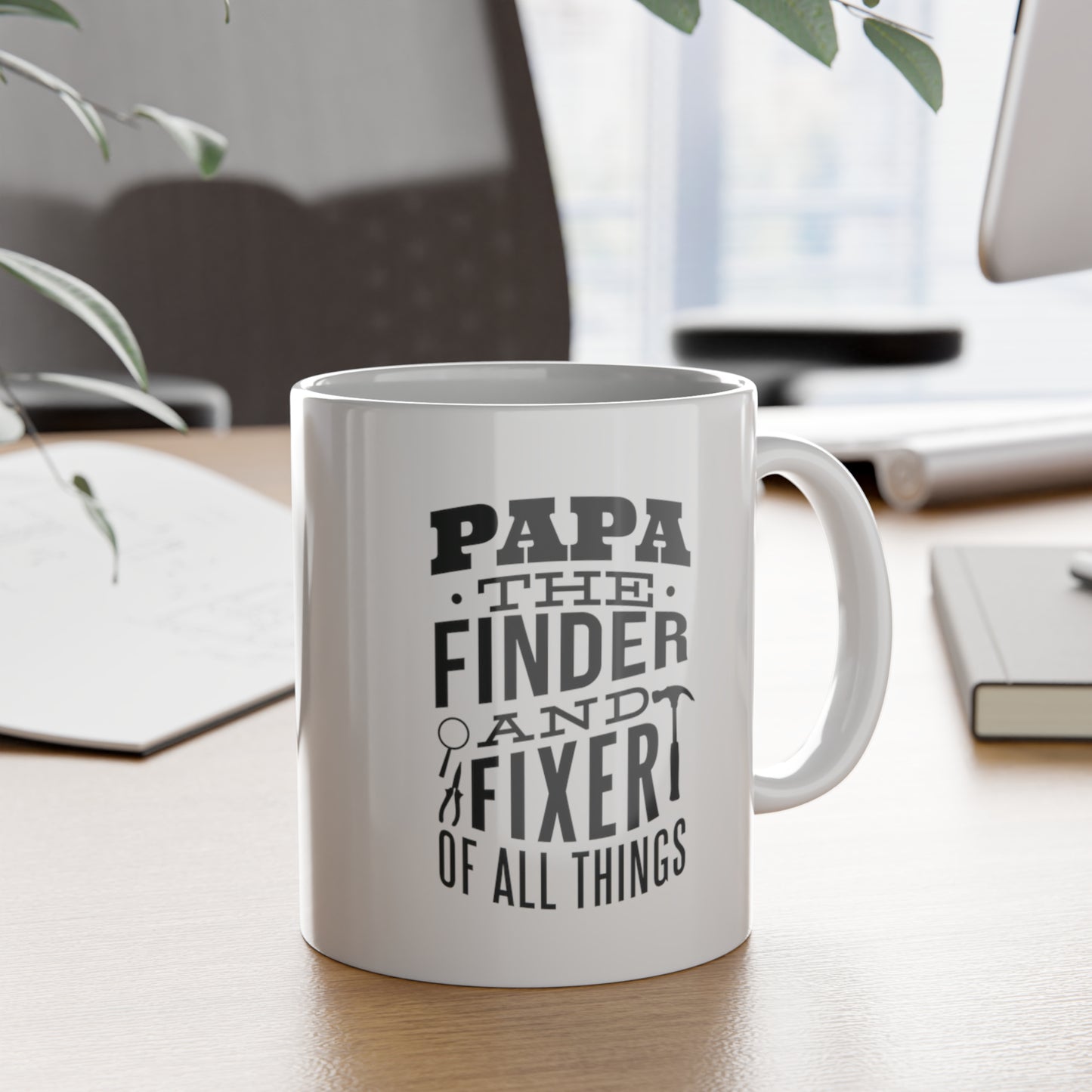PAPA THE FINDER AND FIXER White Ceramic Mug, 11oz