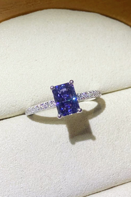 1 Carat Blue Rectangle Moissanite in 925 Sterling Silver