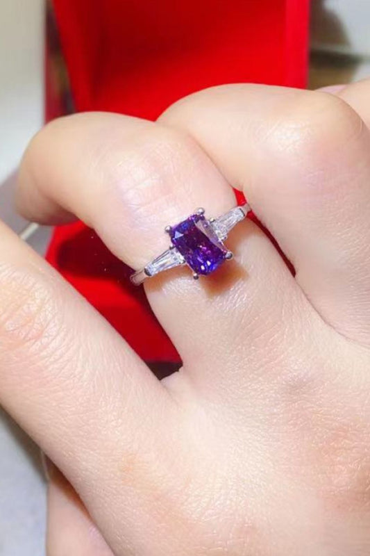 1 Carat Purple Moissanite Platinum-Plated Rectangle Ring