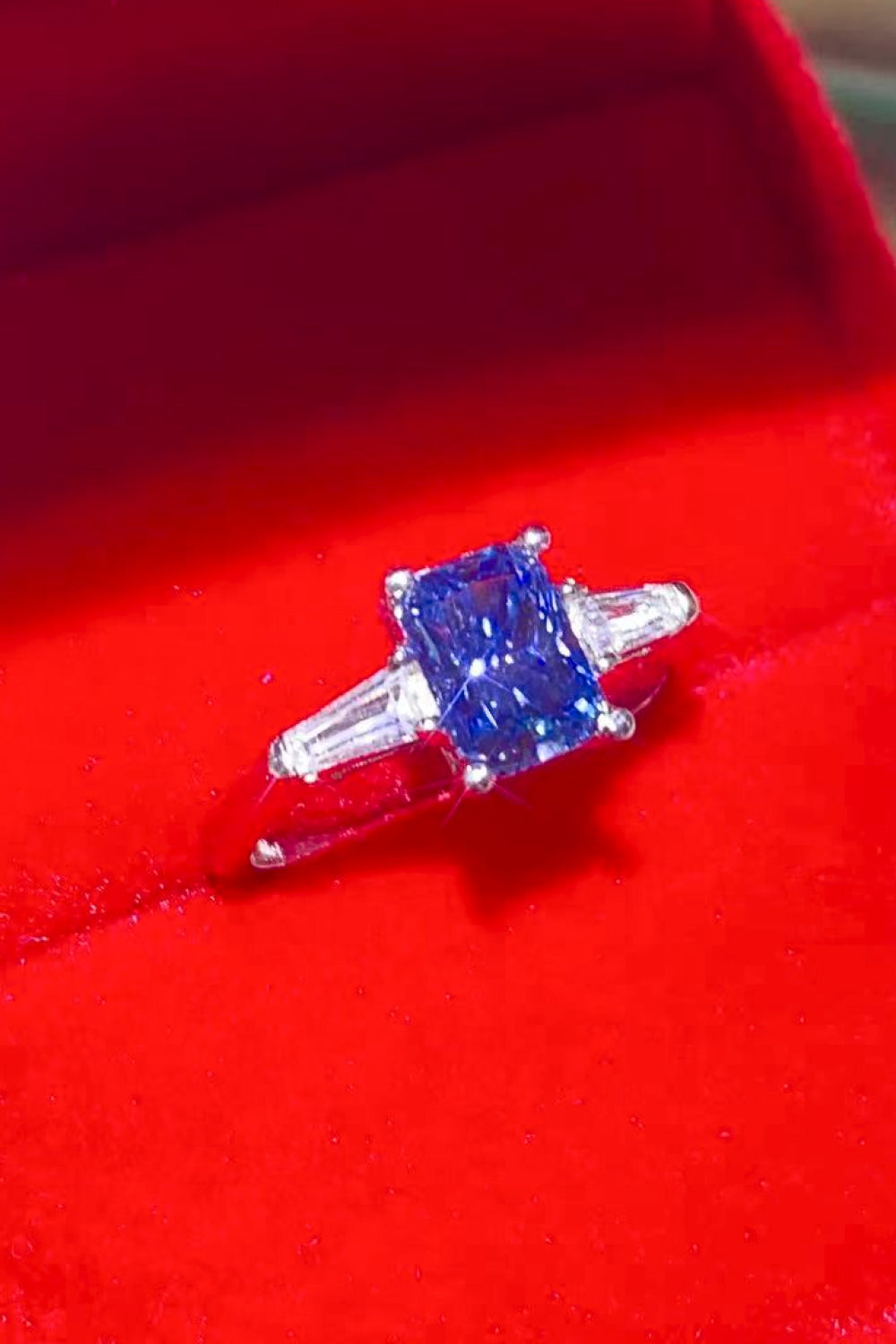 1 Carat Platinum-Plated Blue Moissanite Ring