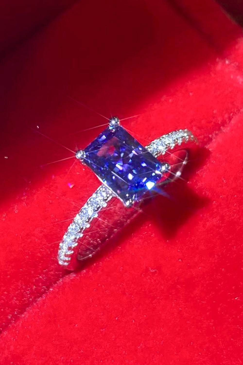 1 Carat Blue Rectangle Moissanite in 925 Sterling Silver