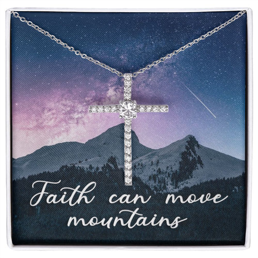 Faith Can Move Mountains CZ Cross Necklace