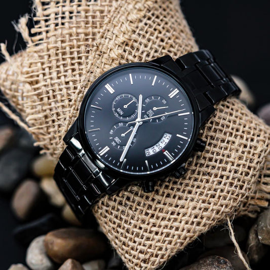 Black Chronograph Watch - Customizable With Personal Engraving