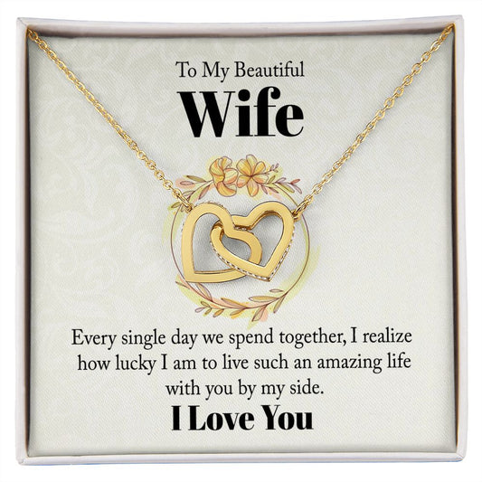 To My Beautiful Wife Interlocking Hearts Necklace