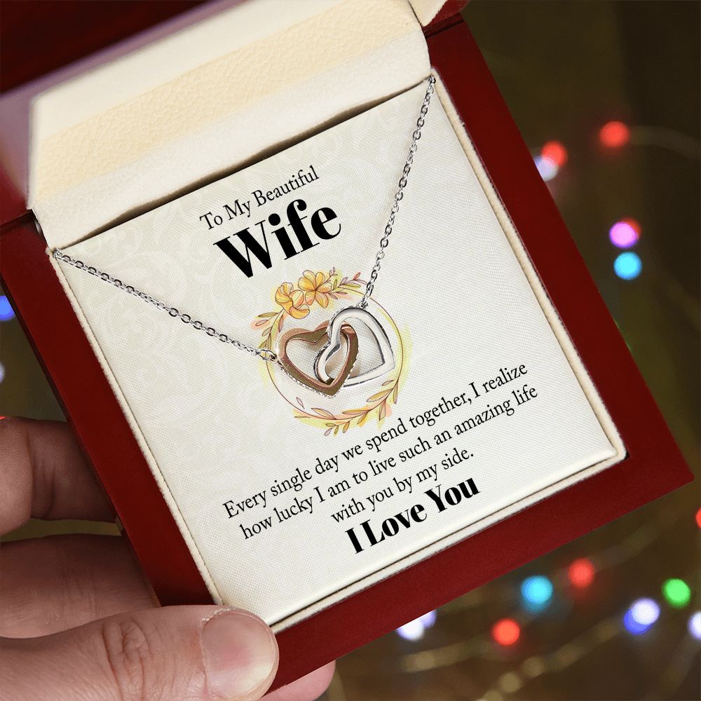 To My Beautiful Wife Interlocking Hearts Necklace