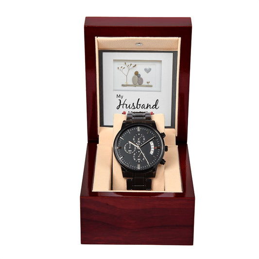 For My Husband Black Chronograph Watch with MC (No Engraving)