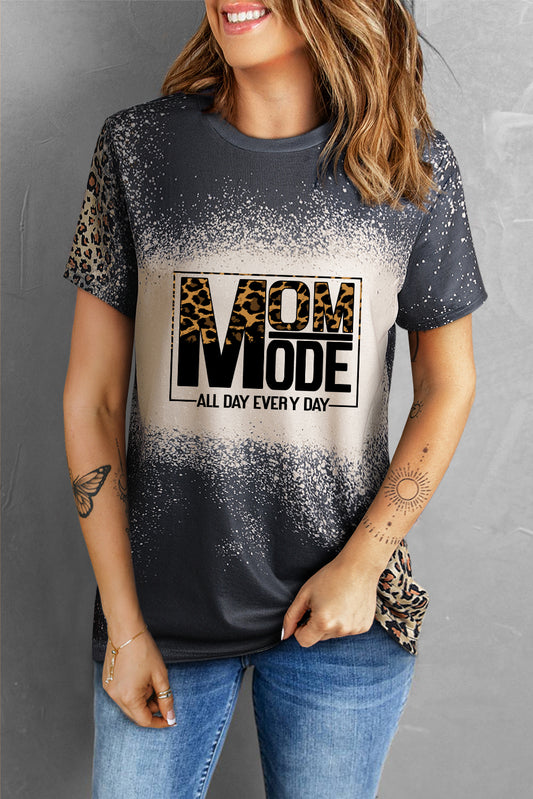 MOM MODE Graphic Leopard Round Neck Tee Shirt