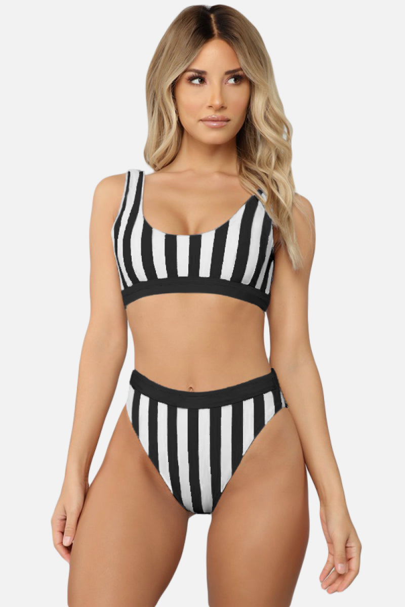 Striped Tank High Waist Bikini in Brown, Black, and Leopard Pint