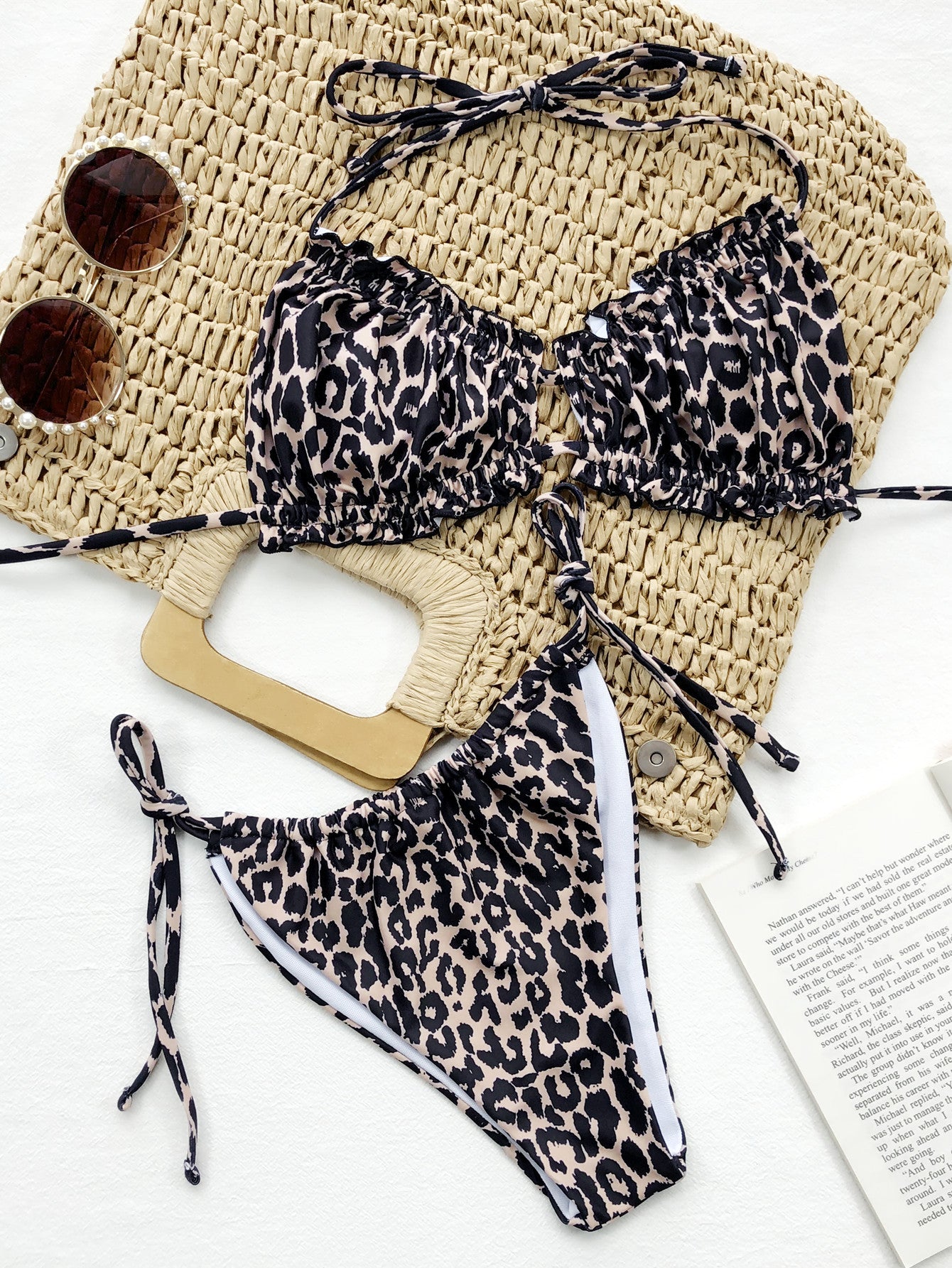 Frill Trill Halter Neck Bikini Set in Leopard, Lime, Royal Blue, and Black