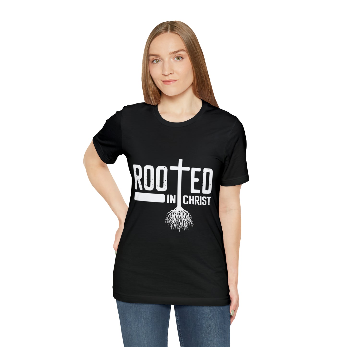ROOTED IN CHRIST Unisex Jersey Short Sleeve Tee