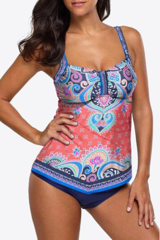 Printed Adjustable Strap Tankini Set, Regular and Plus