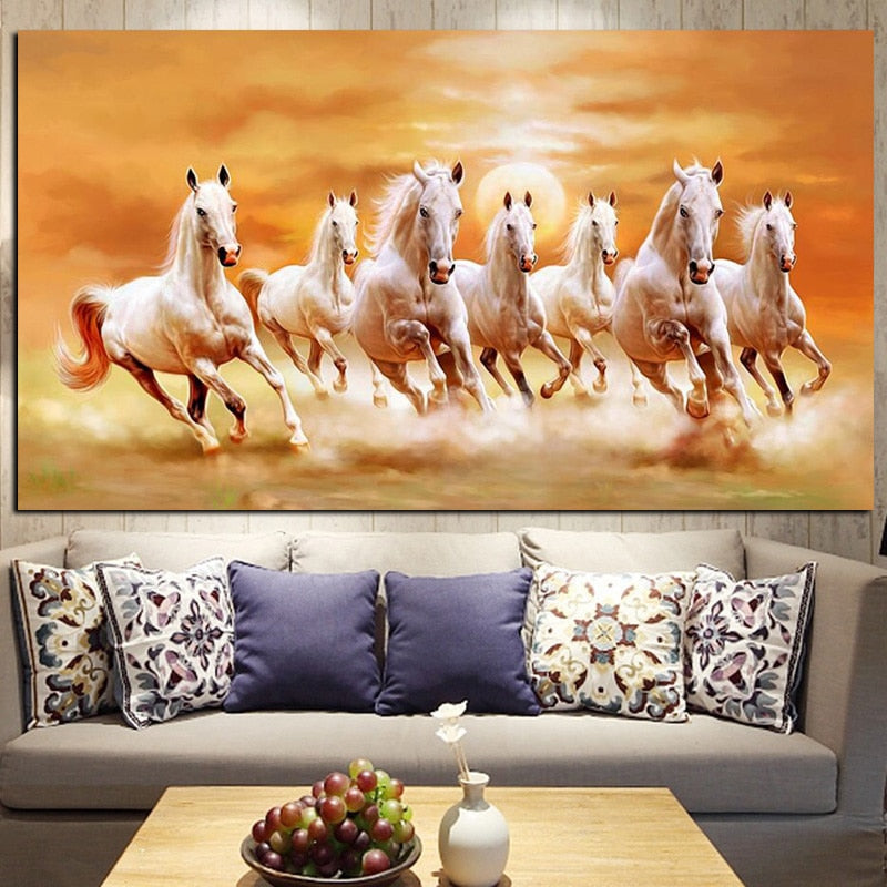 Seven Running White Horses Painting