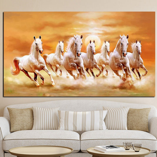 Seven Running White Horses Painting