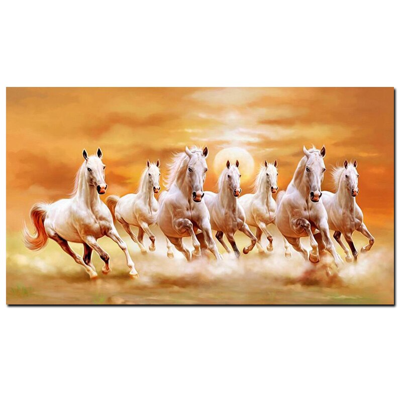 Seven Running White Horses Painting