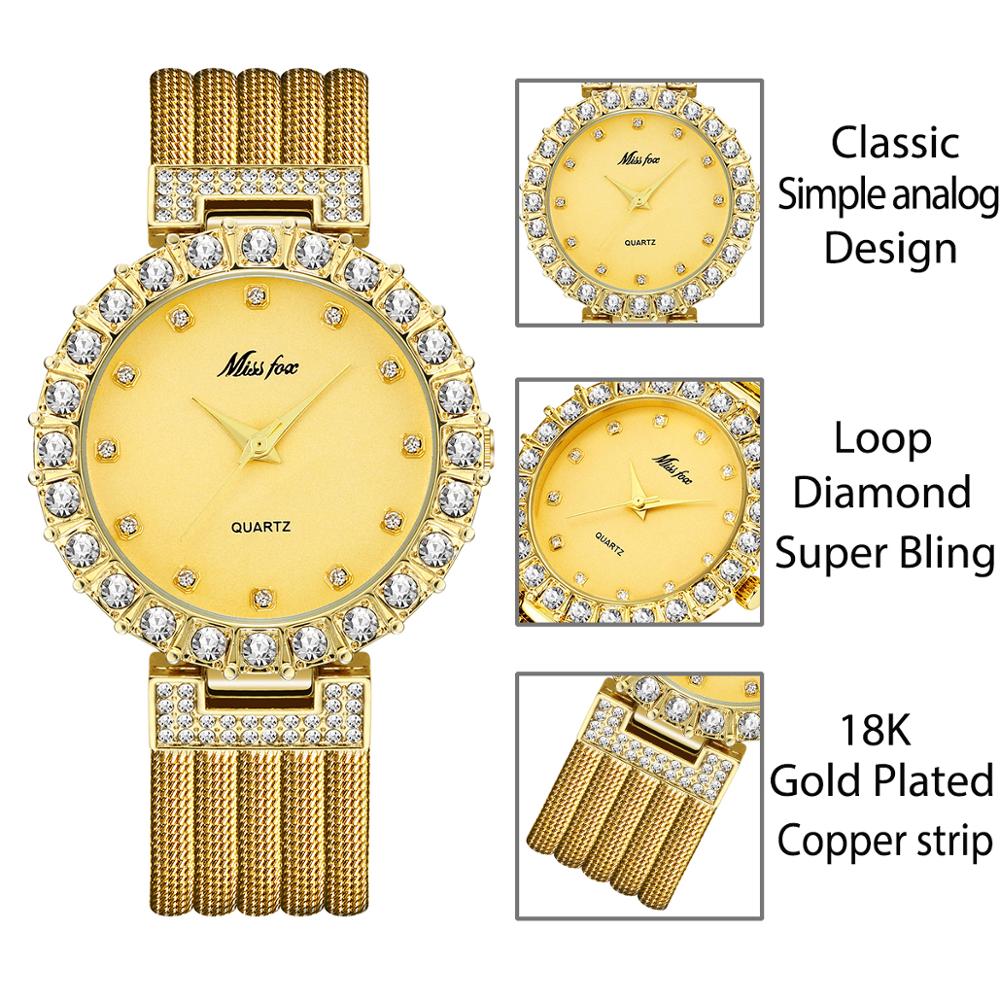 MISSFOX  Women Watches Luxury Brand Watch Bracelet Waterproof Big Lab Diamond Ladies Wrist Watches For Women Quartz Clock Hours