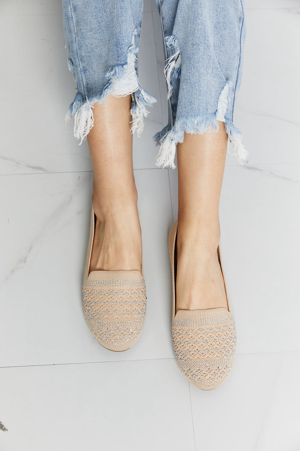 Forever Link Rhinestone Flats in Beige