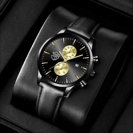 Deyros Elite Men's Leather Calendar Quartz Watch