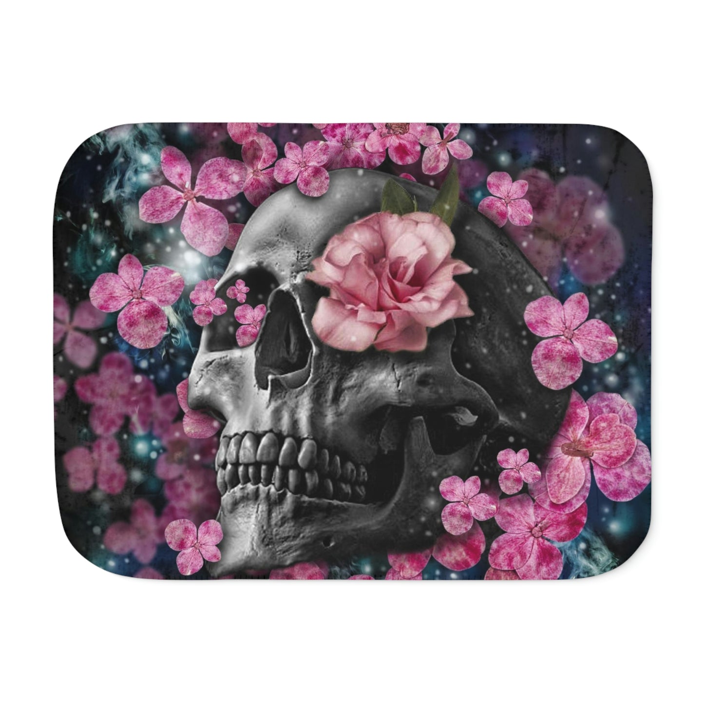 SKULL & ROSES Sherpa Blanket, Throw Blanket - Two Backing Color Options, 3 Size Options