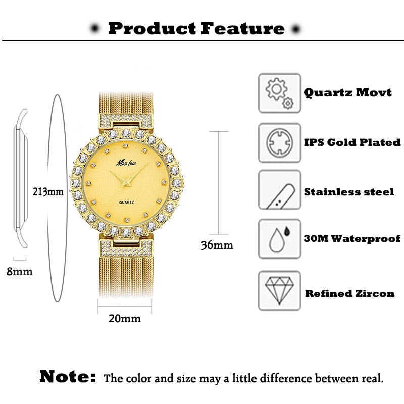 MISSFOX  Women Watches Luxury Brand Watch Bracelet Waterproof Big Lab Diamond Ladies Wrist Watches For Women Quartz Clock Hours