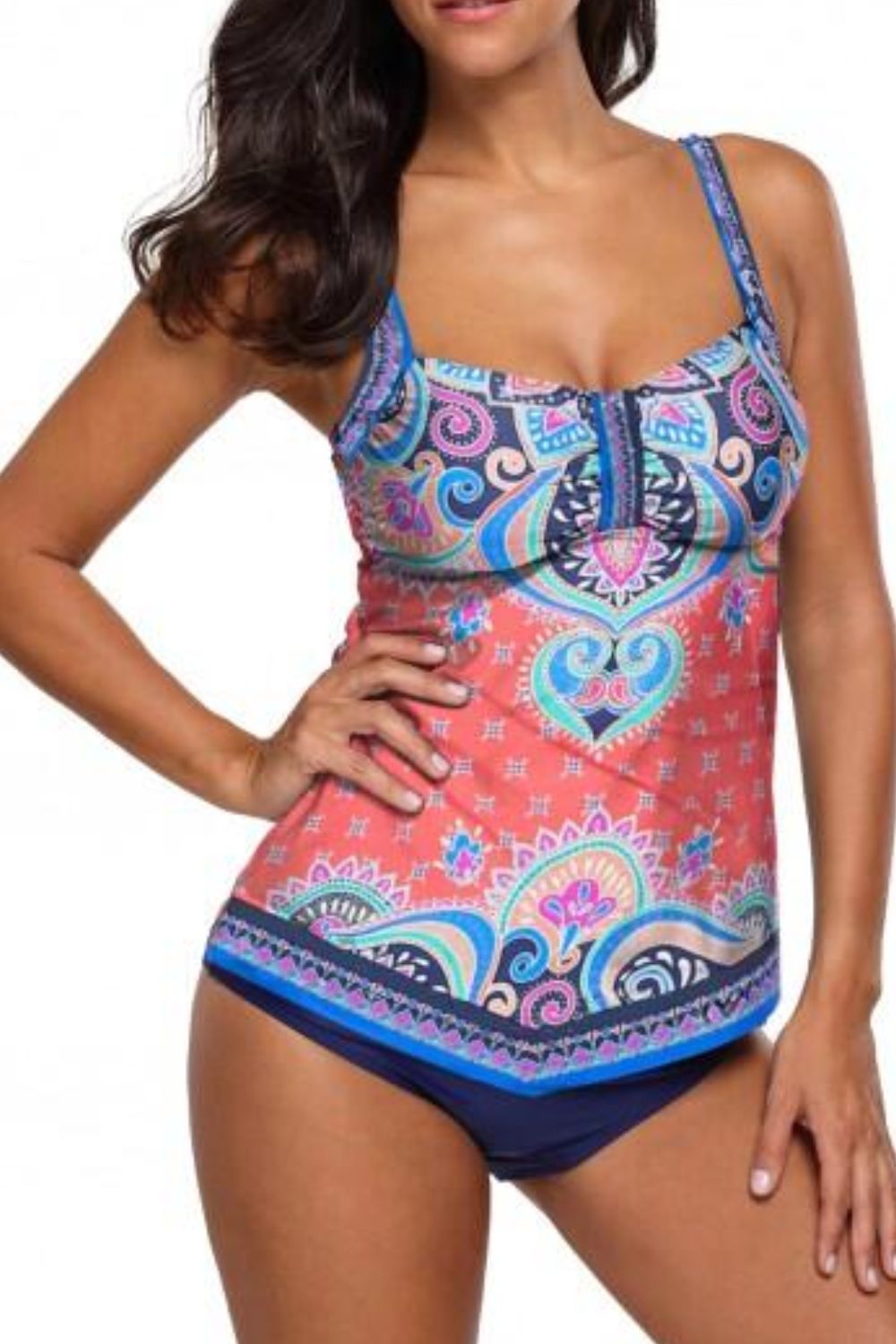 Printed Adjustable Strap Tankini Set, Regular and Plus